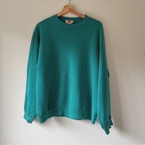 Vintage 70s distressed Russell blank‎ teal sweatshirt size L